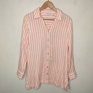 Soft Surroundings Button Up Shirt Tunic Striped Cotton